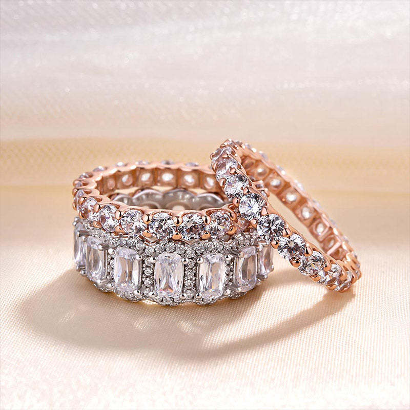 Stunning Cushion Cut 3PC Wedding Band Set For Women In Sterling Silver-Sterling Silver-lornajewelry