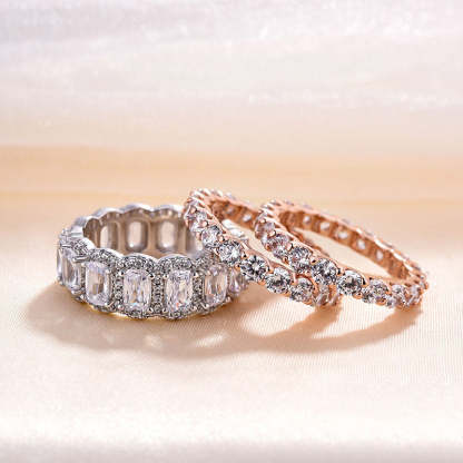 Stunning Cushion Cut 3PC Wedding Band Set For Women In Sterling Silver-Sterling Silver-lornajewelry