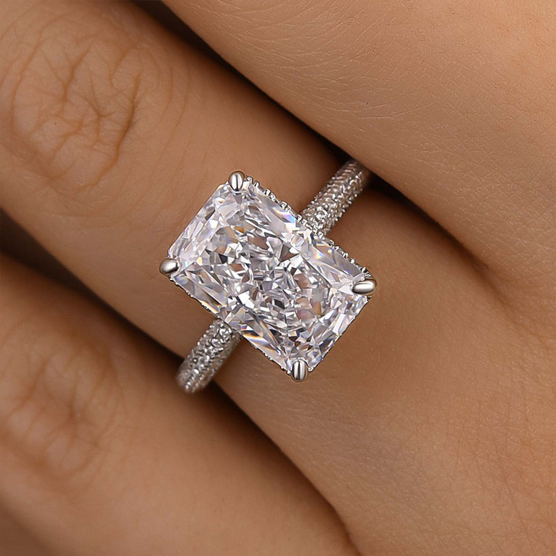 5Ct Elongated Radiant Cut Engagement Ring-Sterling Silver-lornajewelry