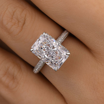 5Ct Elongated Radiant Cut Engagement Ring-Sterling Silver-lornajewelry