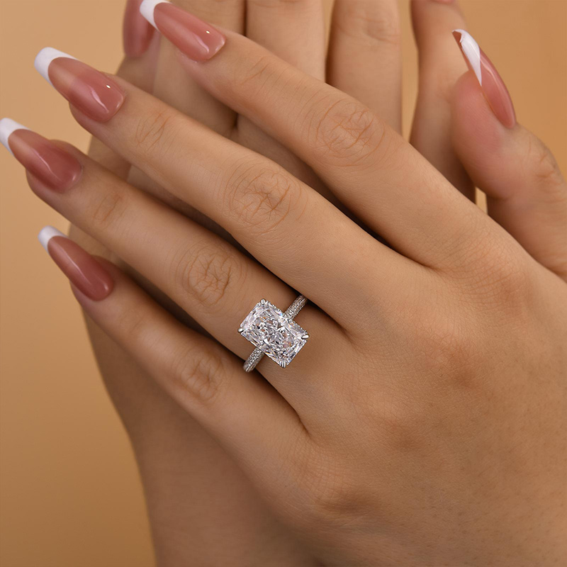 5Ct Elongated Radiant Cut Engagement Ring-Sterling Silver-lornajewelry