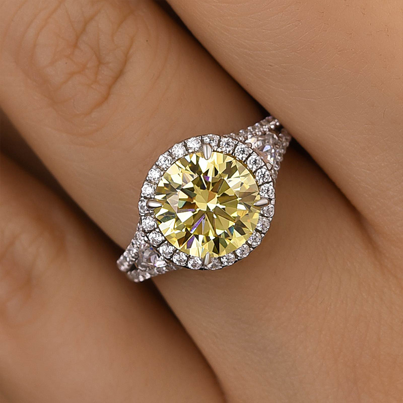 3Ct Yellow Sone Halo Round Cut Engagement Ring-Sterling Silver-lornajewelry