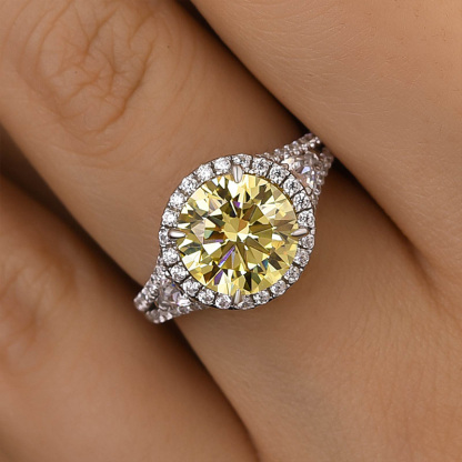 3Ct Yellow Sone Halo Round Cut Engagement Ring-Sterling Silver-lornajewelry