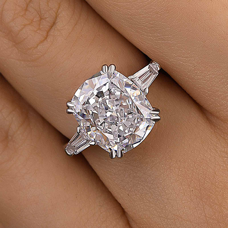 7Ct Sparkle Cushion Cut Three Stone Engagement Ring-Sterling Silver-lornajewelry