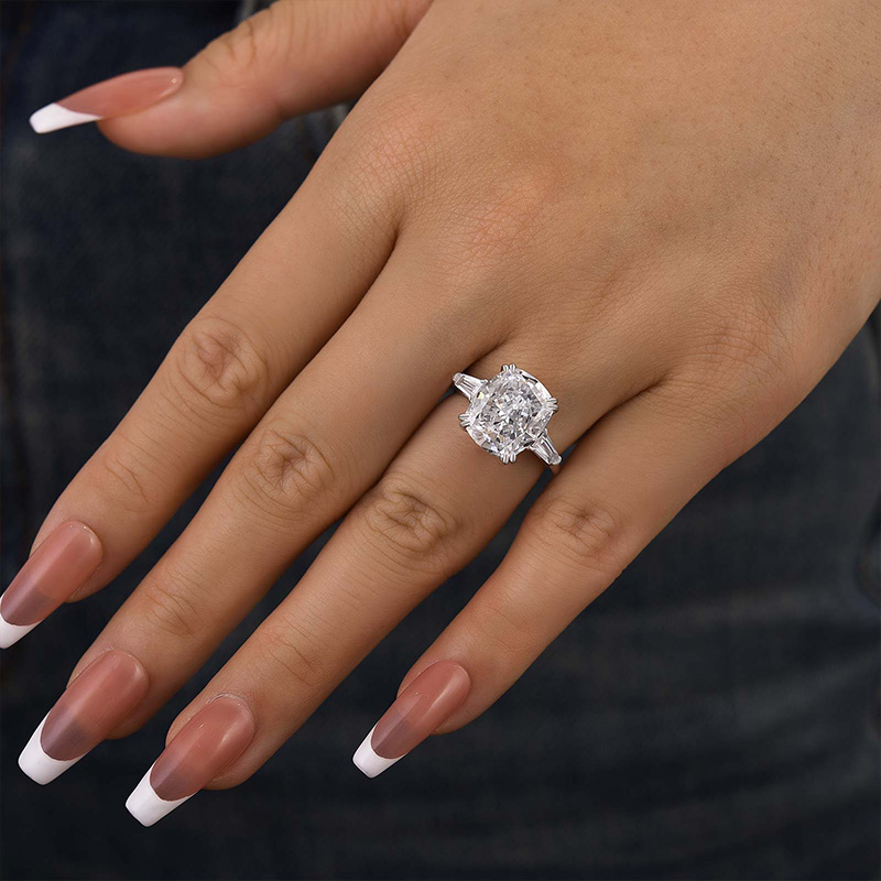 7Ct Sparkle Cushion Cut Three Stone Engagement Ring-Sterling Silver-lornajewelry