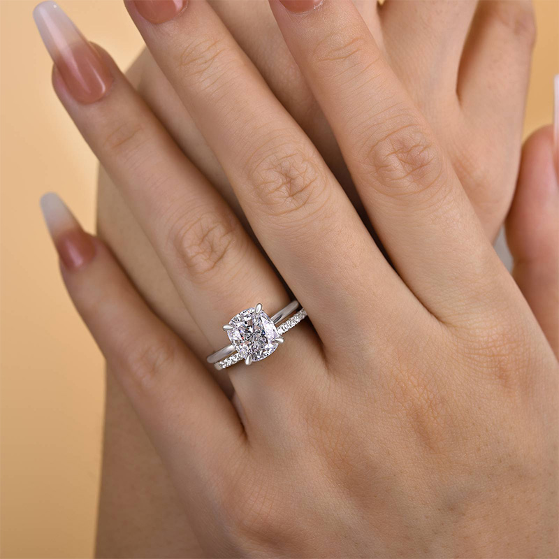 Classic 3.0 Carat Cushion Cut Bridal Set In Sterling Silver-Sterling Silver-lornajewelry
