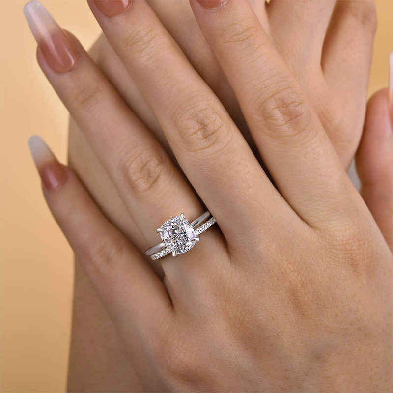 Classic 3.0 Carat Cushion Cut Bridal Set In Sterling Silver-Sterling Silver-lornajewelry