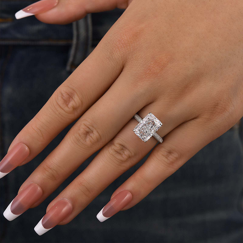5Ct Elongated Radiant Cut Engagement Ring-Sterling Silver-lornajewelry