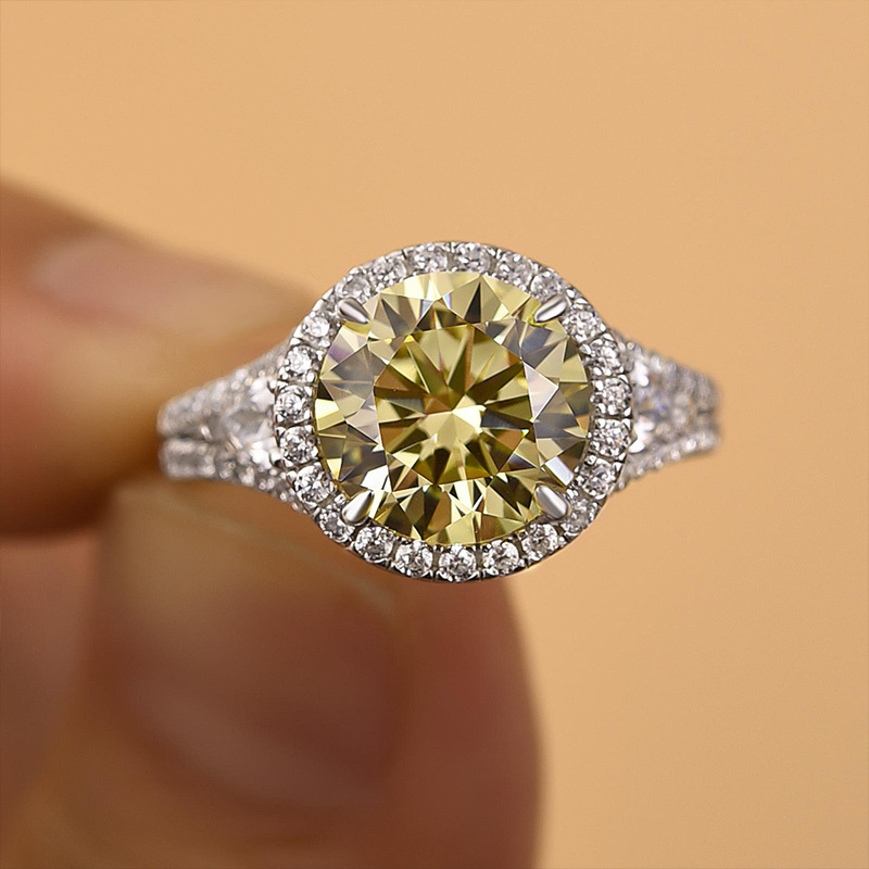 3Ct Yellow Sone Halo Round Cut Engagement Ring-Sterling Silver-lornajewelry