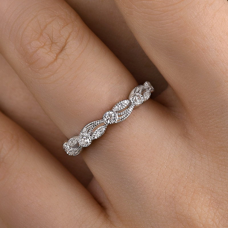 Vintage Leaf & Vine Art Deco Wedding Band In Sterling Silver-Sterling Silver-lornajewelry