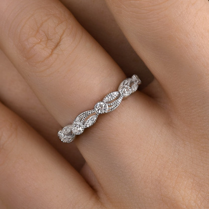 Vintage Leaf & Vine Art Deco Wedding Band In Sterling Silver-Sterling Silver-lornajewelry