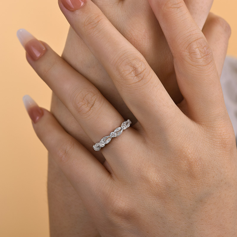 Vintage Leaf & Vine Art Deco Wedding Band In Sterling Silver-Sterling Silver-lornajewelry