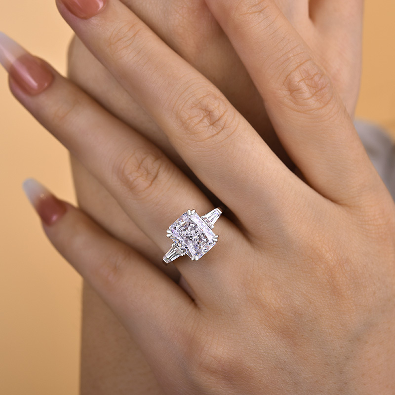 4Ct Radiant Cut Three Stone Engagement Ring In Sterling Silver-Sterling Silver-lornajewelry