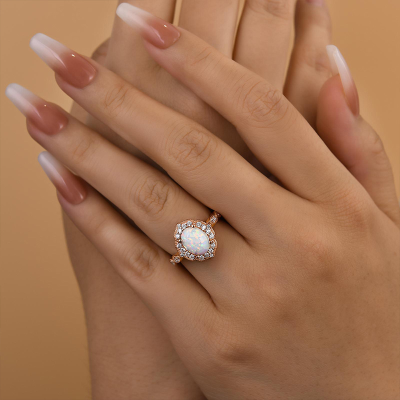 1.8Ct Vintage Rose Gold Oval Cut Opal Engagement Ring In Sterling Silver-Sterling Silver-lornajewelry