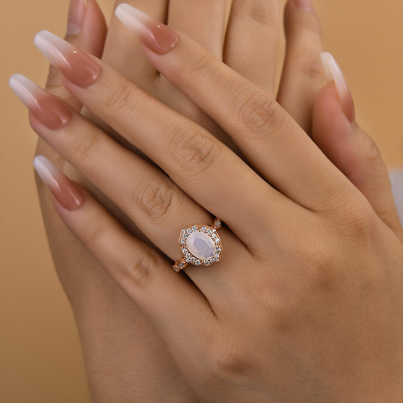 1.8Ct Rose Gold Oval Cut Moonstone Engagement Ring In Sterling Silver-Sterling Silver-lornajewelry