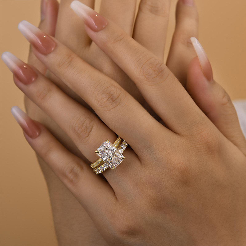 Noble Elongated Radiant Cut Wedding Ring Set-Sterling Silver-lornajewelry