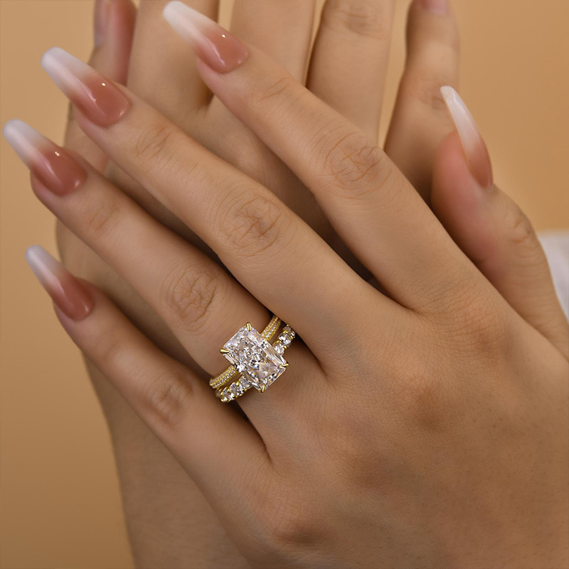 Noble Elongated Radiant Cut Wedding Ring Set-Sterling Silver-lornajewelry