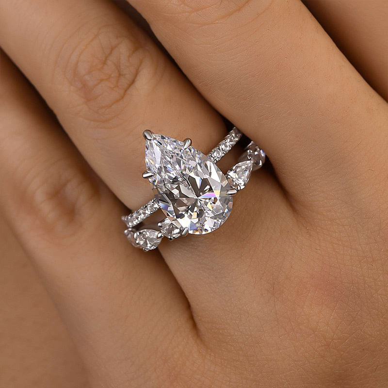 Excellent Pear Cut Wedding Set-Sterling Silver-lornajewelry