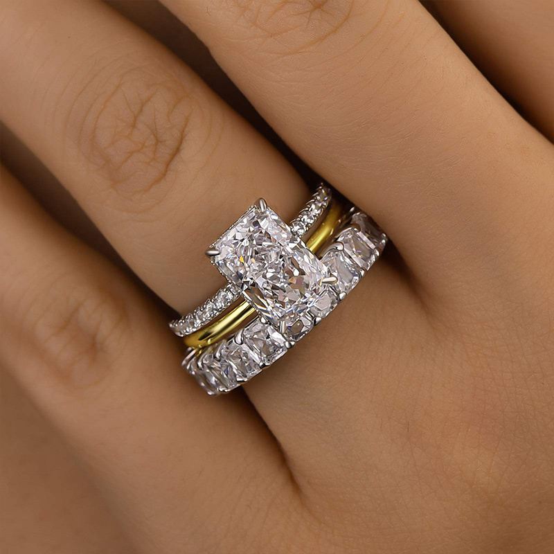 Unique Radiant Cut 3PC Wedding Ring Set-Sterling Silver-lornajewelry