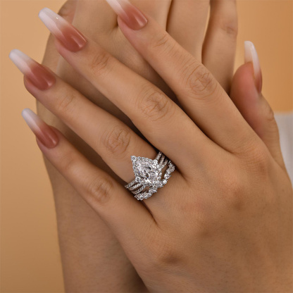 Gorgeous Halo Pear Cut 3PC Bridal Ring Set-Sterling Silver-lornajewelry