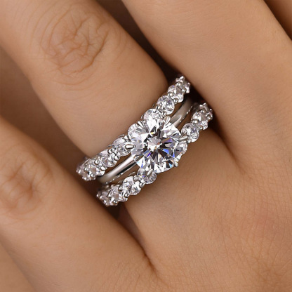 Classic Round Cut 3-Pieces Wedding Set In Sterling Silver-Sterling Silver-lornajewelry