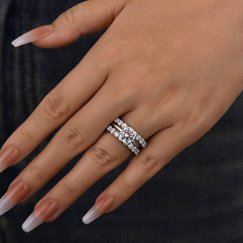 Classic Round Cut 3-Pieces Wedding Set In Sterling Silver-Sterling Silver-lornajewelry