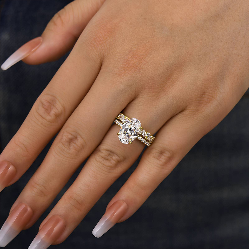 Unique Oval Cut Wedding Ring Set-Sterling Silver-lornajewelry