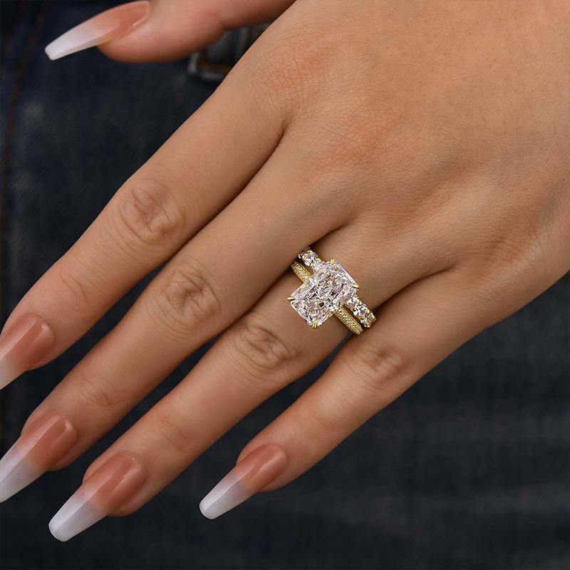 Noble Elongated Radiant Cut Wedding Ring Set-Sterling Silver-lornajewelry