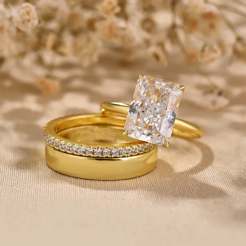 4.5Ct Classic Radiant Cut 3PC Wedding Ring Set In Sterling Silver