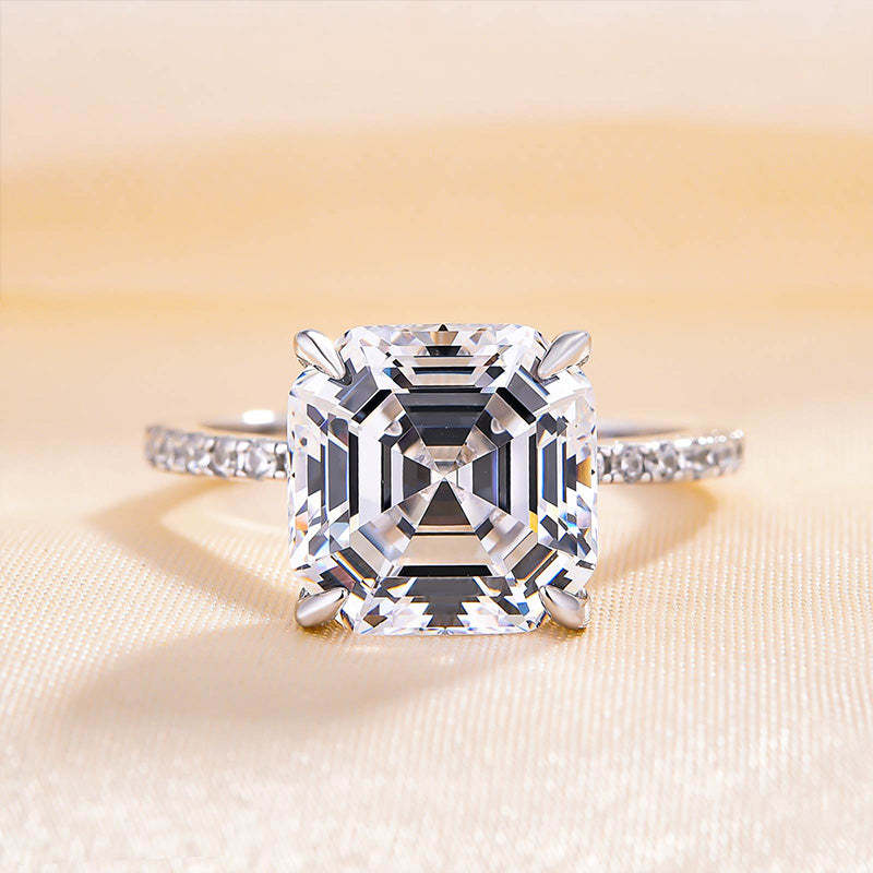 5Ct Elegant Asscher Cut Women's Engagement Ring In Sterling Silver-Sterling Silver-lornajewelry