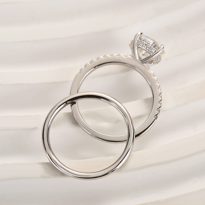 2Ct Moissanite Classic Round Cut Ring Set-Sterling Silver-lornajewelry