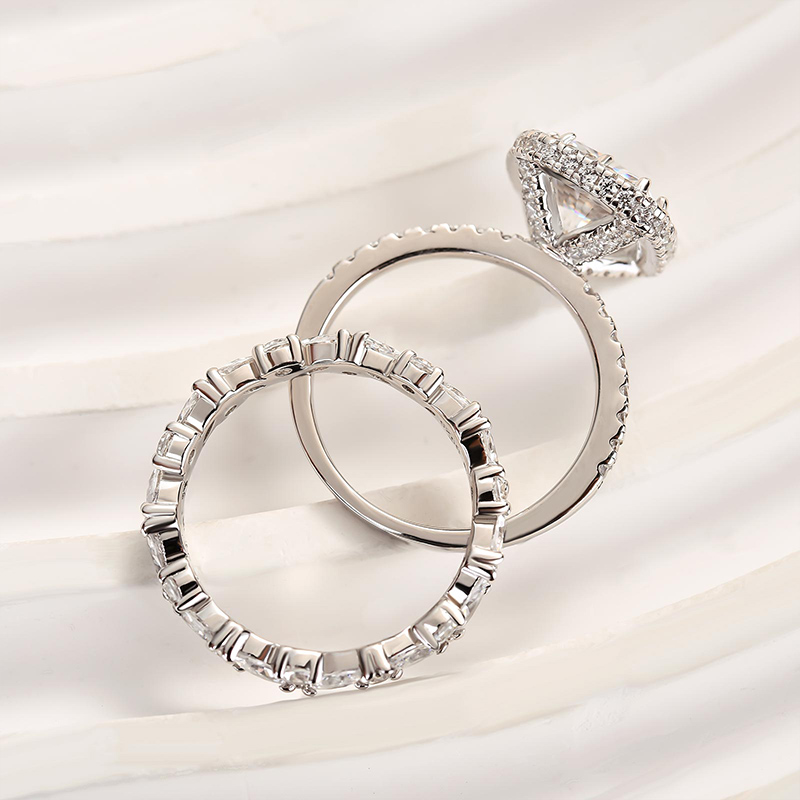 Glamorous Halo Cushion Cut Wedding Set-Sterling Silver-lornajewelry