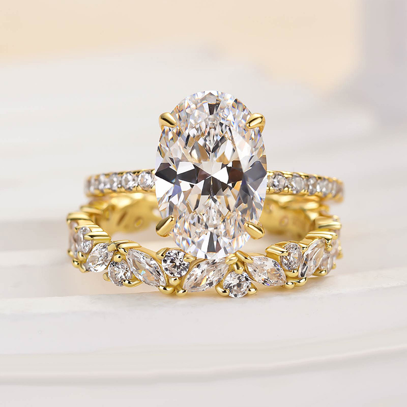 Unique Oval Cut Wedding Ring Set-Sterling Silver-lornajewelry