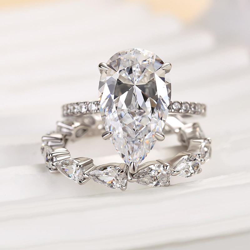 Excellent Pear Cut Wedding Set-Sterling Silver-lornajewelry