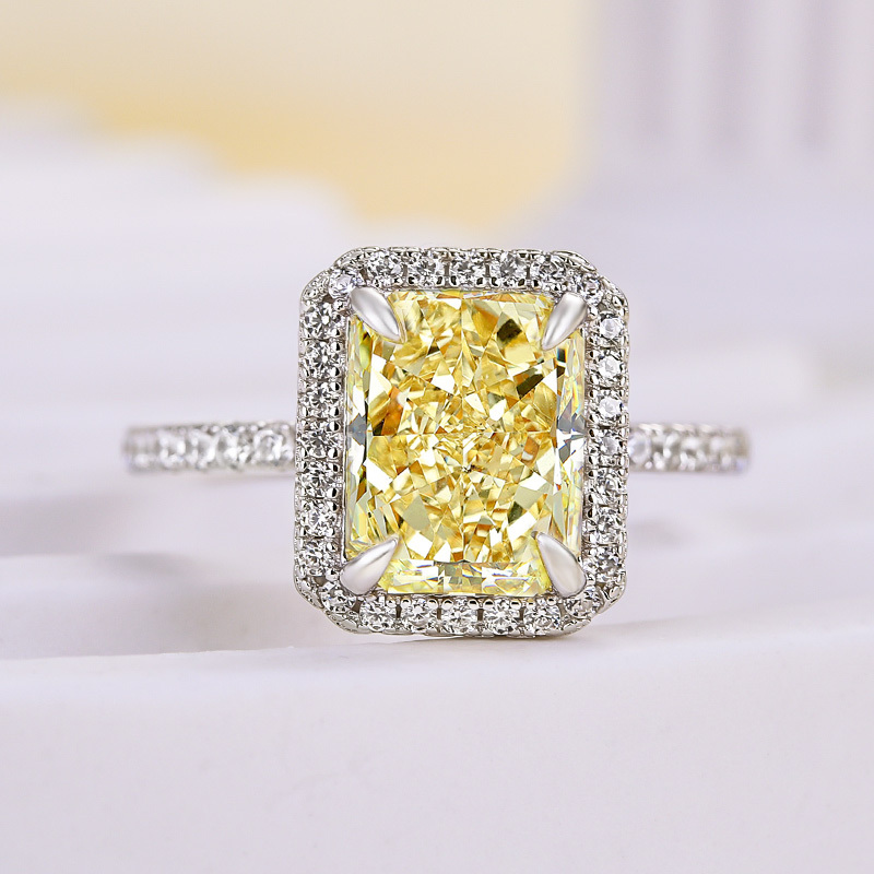 3Ct Halo Radiant Cut Yellow Sapphire Engagement Ring-Sterling Silver-lornajewelry