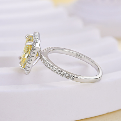 3Ct Halo Radiant Cut Yellow Sapphire Engagement Ring-Sterling Silver-lornajewelry