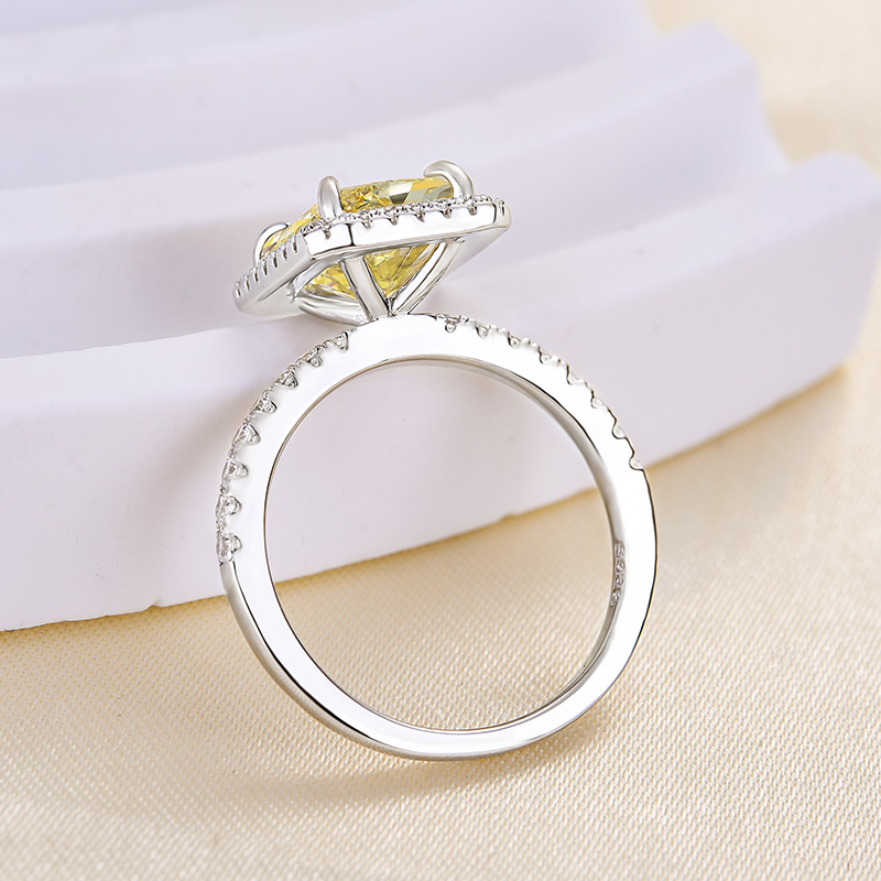3Ct Halo Radiant Cut Yellow Sapphire Engagement Ring-Sterling Silver-lornajewelry
