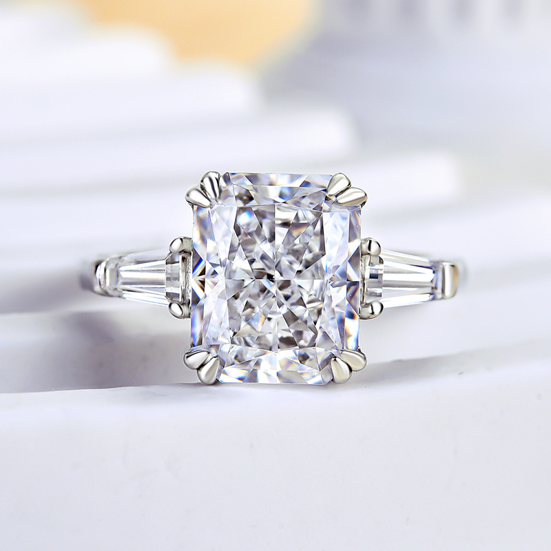 4Ct Radiant Cut Three Stone Engagement Ring In Sterling Silver-Sterling Silver-lornajewelry