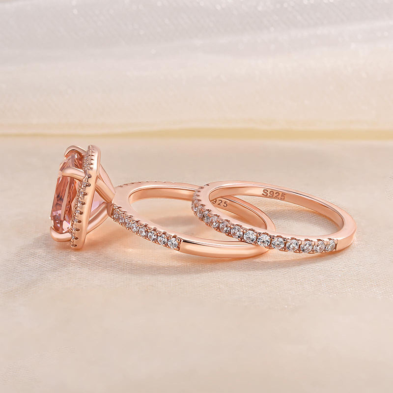 Morganite Women's Bridal Set 5.0 Carat Cushion Cut Wedding Ring Set In Sterling Silver-Sterling Silver-lornajewelry