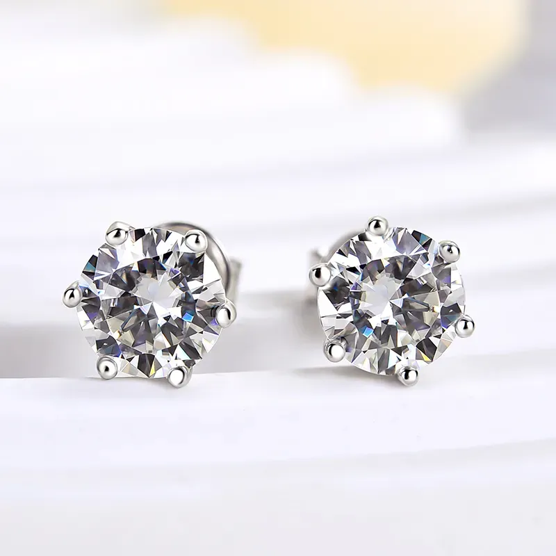 ⏰ Limited Time Offer - Moissanite Round Six Prong Sterling Silver Stud Earrings Anniversary Day Gifts For Men Women
