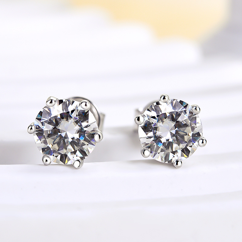 Moissanite Series Classic Six-Claw Sterling Silver Stud Earrings-Sterling Silver-lornajewelry