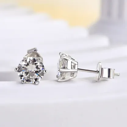 ⏰ Limited Time Offer - Moissanite Round Six Prong Sterling Silver Stud Earrings Anniversary Day Gifts For Men Women