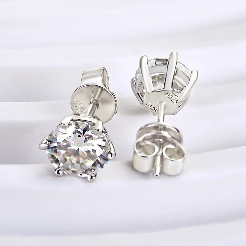 ⏰ Limited Time Offer - Moissanite Round Six Prong Sterling Silver Stud Earrings Anniversary Day Gifts For Men Women