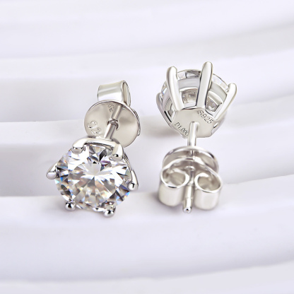 Moissanite Series Classic Six-Claw Sterling Silver Stud Earrings-Sterling Silver-lornajewelry