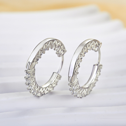 Women's Classic Round Cut Hoop Earrings In Sterling Silver-Sterling Silver-lornajewelry