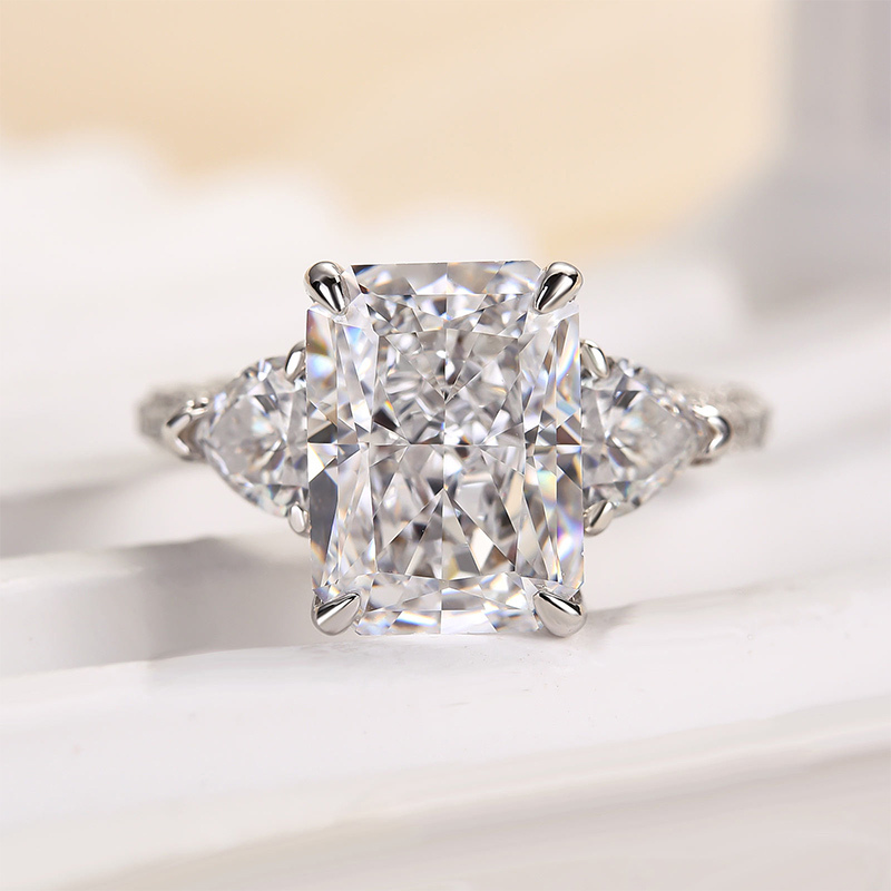 5Ct Luxurious Radiant Cut & Heart Cut Three Stone Engagement Ring In Sterling Silver-Sterling Silver-lornajewelry