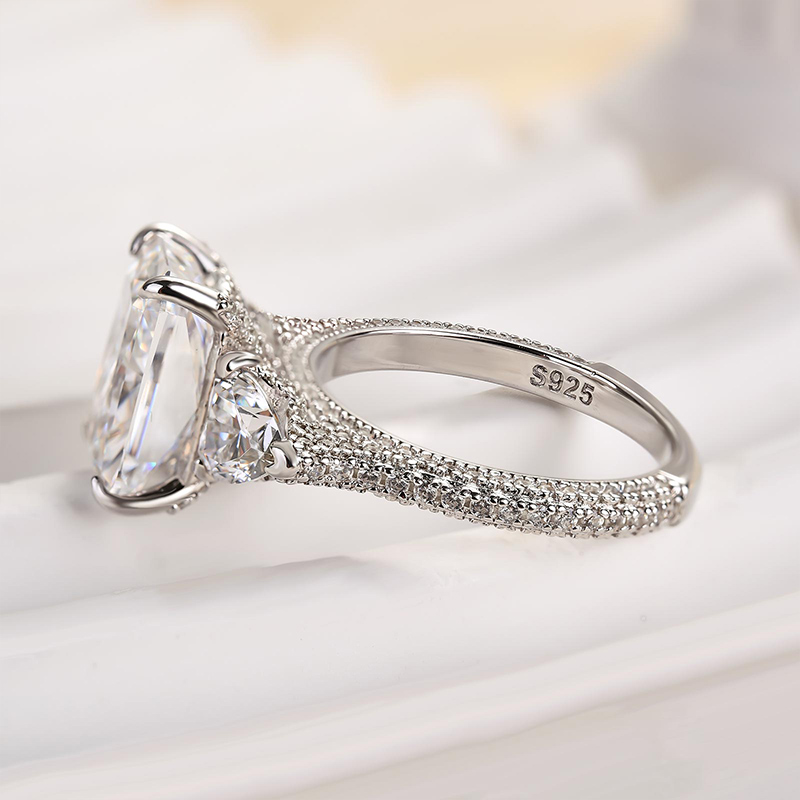 5Ct Luxurious Radiant Cut & Heart Cut Three Stone Engagement Ring In Sterling Silver-Sterling Silver-lornajewelry