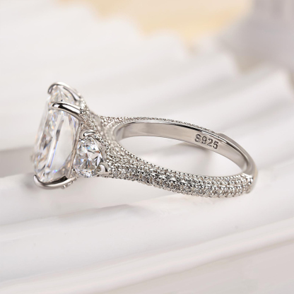 5Ct Luxurious Radiant Cut & Heart Cut Three Stone Engagement Ring In Sterling Silver-Sterling Silver-lornajewelry