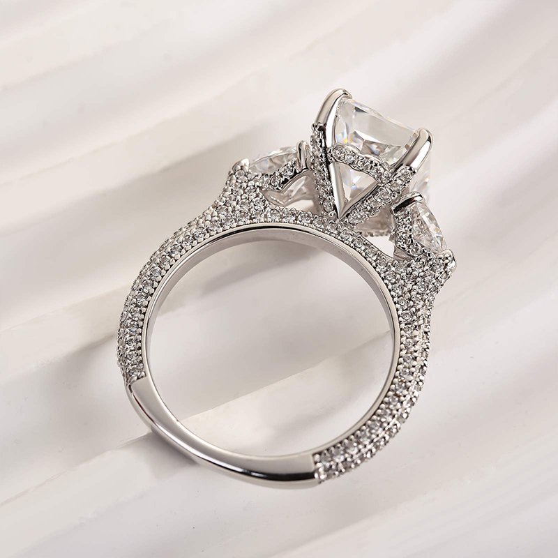 5Ct Luxurious Radiant Cut & Heart Cut Three Stone Engagement Ring In Sterling Silver-Sterling Silver-lornajewelry