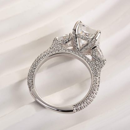 5Ct Luxurious Radiant Cut & Heart Cut Three Stone Engagement Ring In Sterling Silver-Sterling Silver-lornajewelry